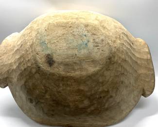 2 ANTIQUE WOODEN DOUGH BOWLS 2 ANTIQUE WOODEN DOUGH BOWLS. LARGE IS 28 INCHES FROM HANDLE TO HANDLE. SMALLER IS 18 INCHES IN DIAMETER. SMALLER BOWL HAS CRACK