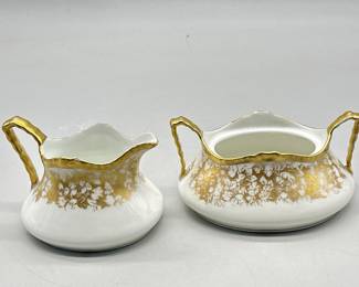 Vintage Limoges Cream & Open Sugar w/ Gold Plate
