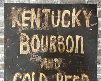 Distressed Metal Kentucky Bourbon & Cold Beer Sign
