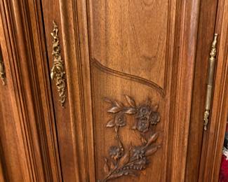Louis XV Style Armoire 18th Century Walnut with Hand Carved Details (8.9 ft tall, 5.6 ft wide)