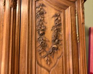 Louis XV Style Armoire 18th Century Walnut with Hand Carved Details (8.9 ft tall, 5.6 ft wide)