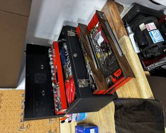 Craftsman Metal Tool Chest with Assorted Hand Tools & Sockets
Sturdy metal tool chest with multiple drawers, stocked with a wide variety of sockets, wrenches, pliers, and miscellaneous garage tools. Great for everyday use or as a backup set in the shop