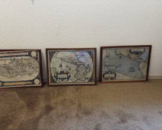 Framed Vintage-Style World Maps (Set of 3)
Set of three framed reproduction antique world maps, including Typus Orbis Terrarum and early Americas/Pacific charts. Decorative, detailed, and ready to hang — perfect for office, study, or library.