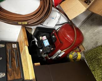 Craftsman 20-Gallon Air Compressor with Hose
Heavy-duty red Craftsman air compressor, electric-powered with attached hose — ideal for powering tools, inflating, and shop projects. Tested and in working order, solid piece of equipment.