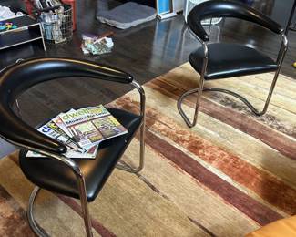 Set of Four Thonet Chrome and Black Dining Chairs