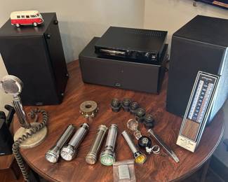 Polk Audio Speaker Set and Old Flashlights