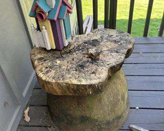 Wood Slab on Cast Iron Cauldron Table