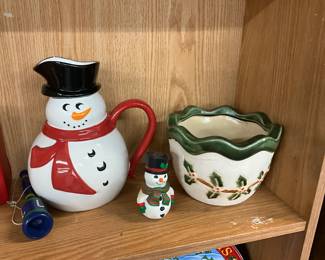 Holiday Time Snowman Pitcher - Snowman Salt & Pepper Shakers - Bright Ideas Bowl