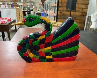 Wood Folk Art Hand Panted Swan