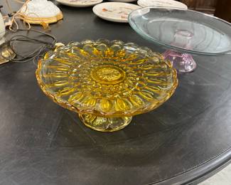 Anchor Hocking Fairfield Amber Glass Pedestal Cake Stand