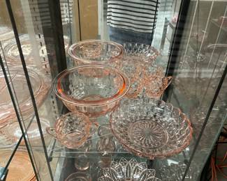 Pink Depression Glass - Hazel Atlas Bowl * Anchor Hocking Bubble Glass Bowl - Honeycomb Pattern Sugar & Creamer