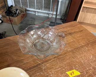 Jeanette Glass "Iris & Herringbone" Clear Glass Serving Bowl