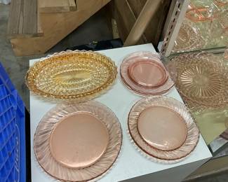 Indiana Marigold Carnival Glass Oval Serving Tray - Pink Depression Glass Plates