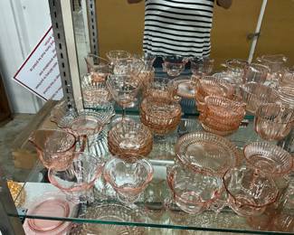 Assorted Pink Depression Glass : Cream & Sugars * Wine Glass * Bowls * Nappy Dishes