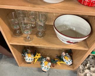 Arby's Christmas Holly Berry Goblets - Mixing Bowl * Wood Angel Wall Hanging