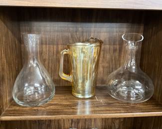 Glass Barber's Bottle Carafe Decanter - Marigold Rose Honeycomb Pitcher - Clear Glass Decanter/Vase