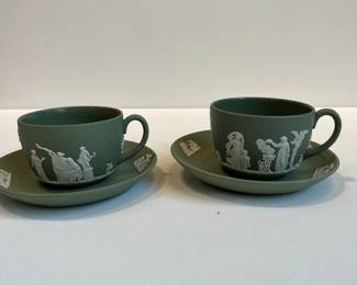 Pair of Wedgewood coffee cup and saucers. They are a rare green color.