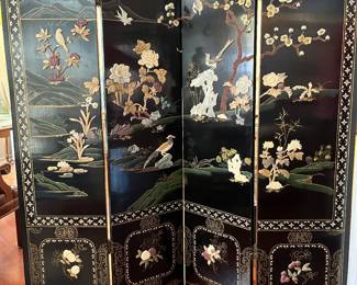 Oriental Screen made from wood and faux ivory insets.