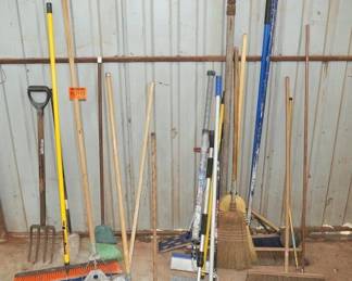 Rakes, brooms, scrapers, paint tools, potato
