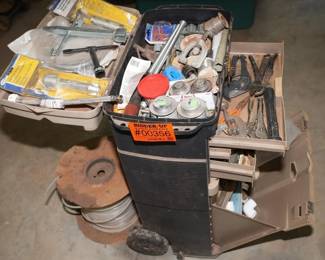 Plumbers toolbox, Faucet seals, tools, poly pipe
