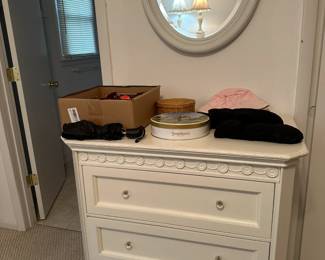 white dresser, crafts, accessories