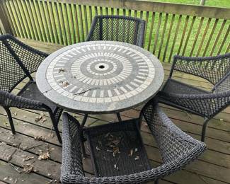 Patio Table Set with Four Wicker Chairs