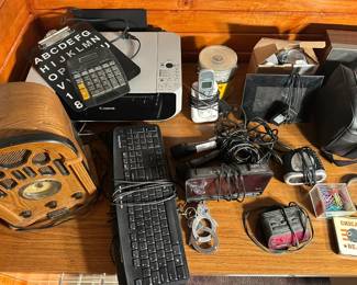 electronics, keyboards, radio/clock, printer, new camcorder, stereos, etc