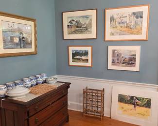 Watercolors, Antique blue and white Canisters