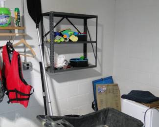 Large wheel barrow, and shelvingunit