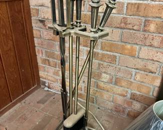 antique brass fireplace tool set