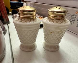 Milk glass salt and pepper shakers