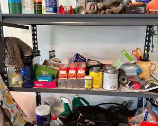 metal shelf with chemicals