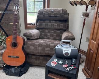 Lazy Boy Recliner, Eden Pure Heater, Acoustic Guitar, Vintage Lamps