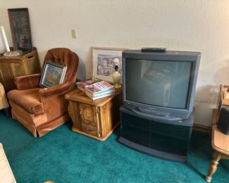 Clothes hamper, end tables, tv and stand