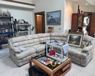 Sectional with recliners on each end, 1990’s coffee table 