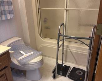 Walker, bathroom scales