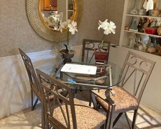 mirror, round glass table with chairs