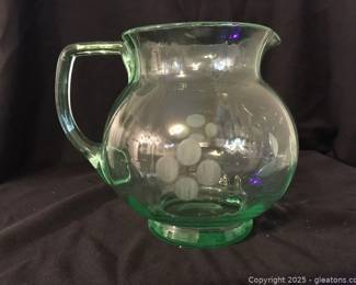 Vintage Green Pitcher Frosted Design