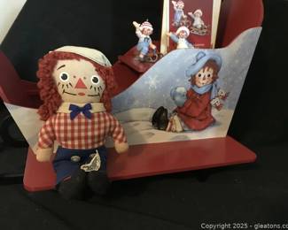 Raggedy Ann Sleigh Display Piece 2 Ornaments and Raggedy Andy