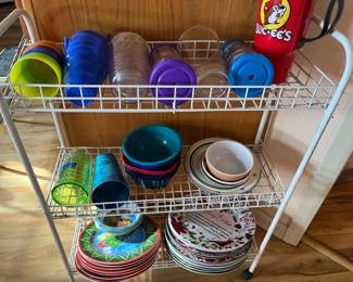 Assorted plastic ware and rack