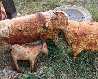 Metal lamb yard art