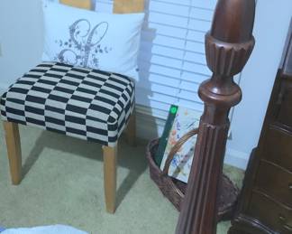 Contemporary chair with black and white fabric.