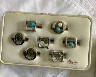 Sterling silver rings with stones from Greece.