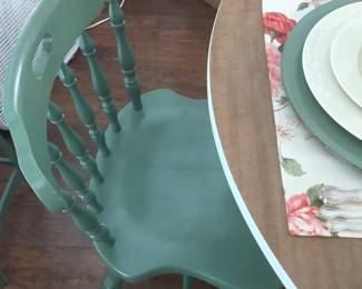 One of the gorgeous green chairs that go with the breakfast table.