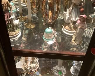 Waterford, Hummel, gold stripe crystal vase, more figurines and Hummel bells.