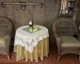 Rattan chairs and table. 