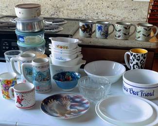NFF112- Retro 1970’s Mugs Corning Ware & Misc Plates 