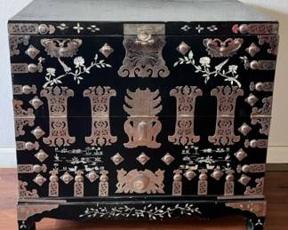 NFF120- Vintage Korean Black Lacquer and Mother-of-Pearl Inlaid Chest of Drawers