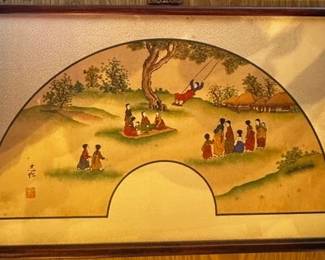 NFF058 - Framed Watercolor Asian Fan Art