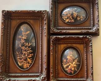 NFF033 - Vintage Wooden Framed Golden Flowers